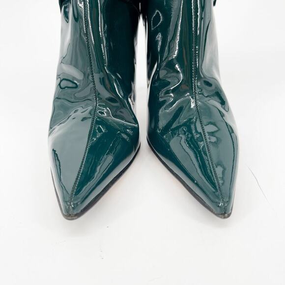 Retro Jimmy Choo Bottle Green Patent Leather Knee High Pointed Toe Boot IT 38.5 - Picture 4 of 10